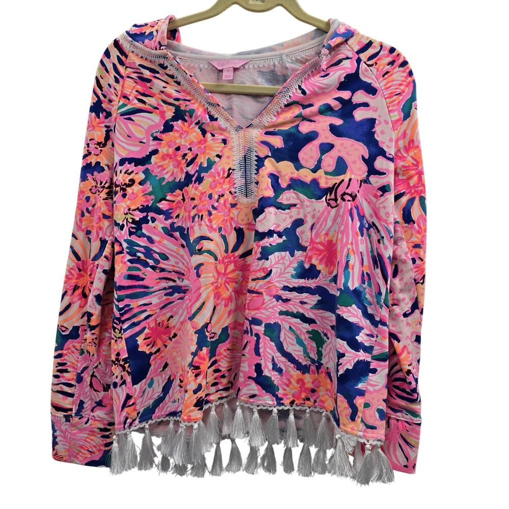 Lilly Pulitzer Hoodie Womens Small UPF 50 Floral Pullover Summer Cruise Vacation